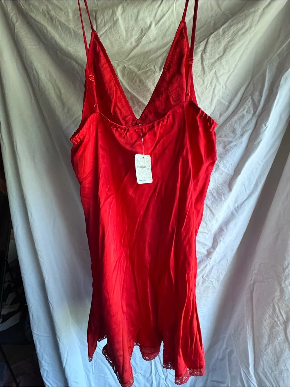 Free People Red Lace-Trim Slip Chemise